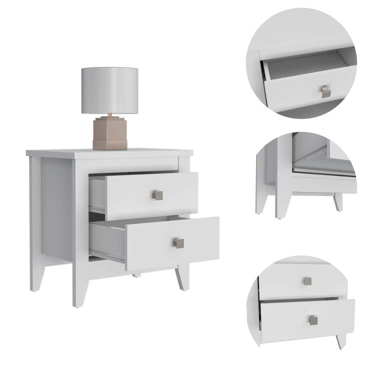 Breeze Four Legged Modern Bedroom Nightstand, With Two Drawers