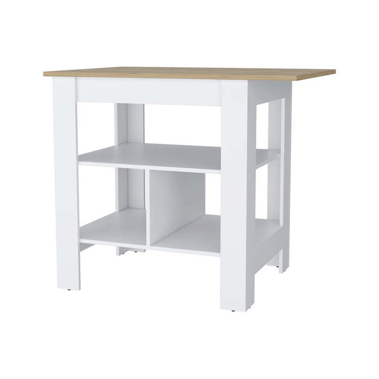 Lisbon Kitchen Island, 3 Tier Shelf And Large Workstation