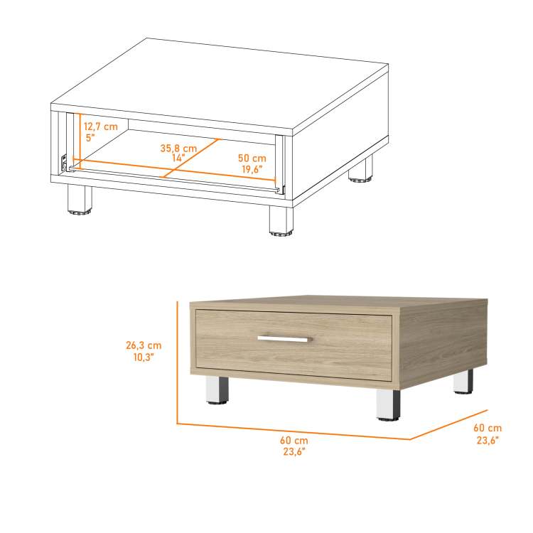 Myers Coffee Table, Four Legs, One Drawer