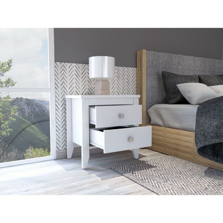 Breeze Four Legged Modern Bedroom Nightstand, With Two Drawers