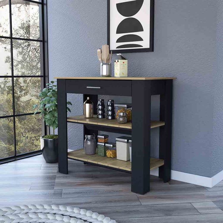 Brooklyn 40 Kitchen Island, Two Shelves, One Drawer