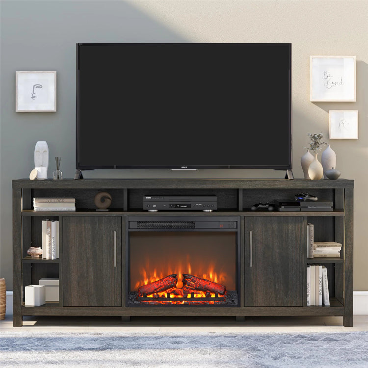 23 Inch Electric Fireplace Insert, Ultra Thin Heater With Log Set & Realistic Flame, Remote Control With Timer, Overheating Protection