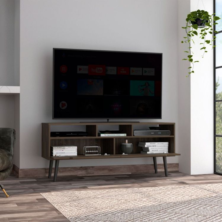 Hamburg Tv Stand For Tv S Up 60", Four Legs, Three Open Shelves