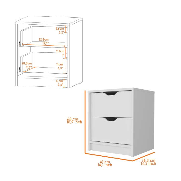 Dillon 2 Drawers Nightstand, Bedside Table With Storage