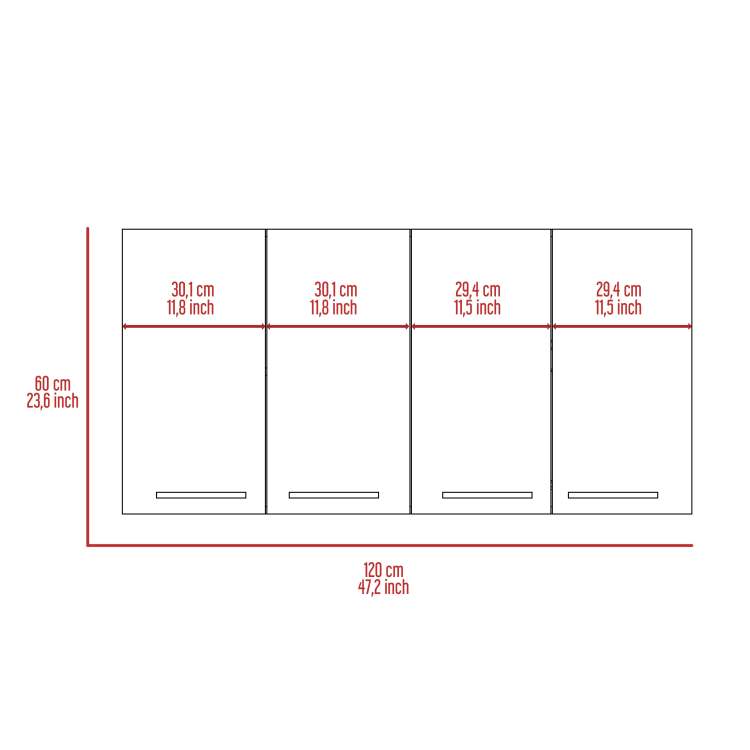 Sitka Wall Cabinet, Two Spacious Divisions, Four Doors