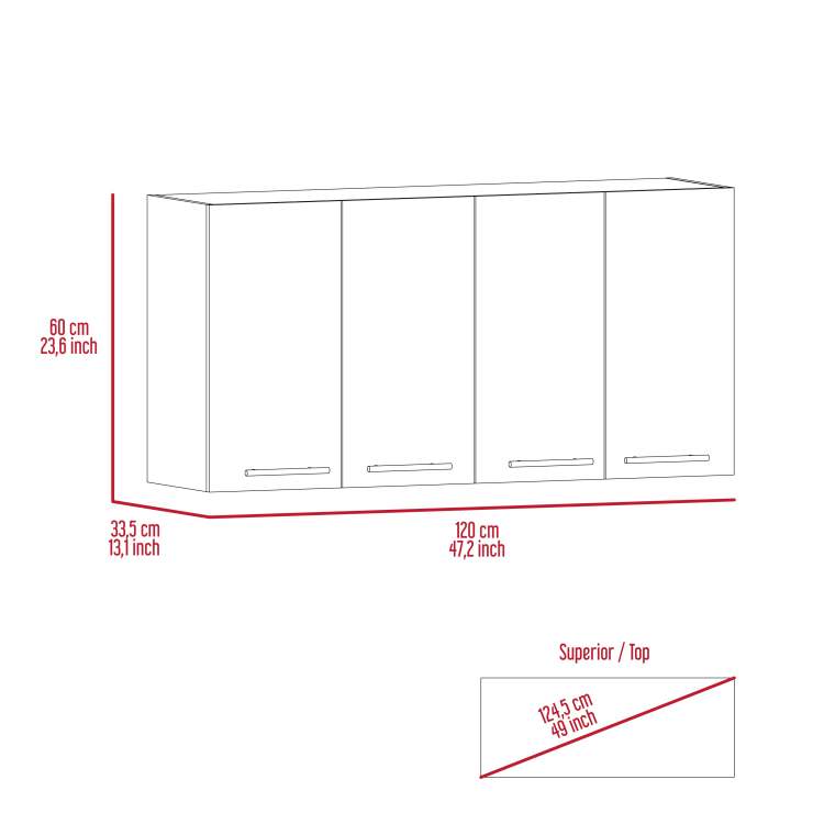 Sitka Wall Cabinet, Two Spacious Divisions, Four Doors