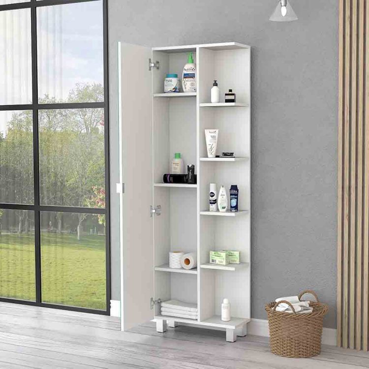 Los Angeles Linen Cabinet, Mirror, Five Shelves