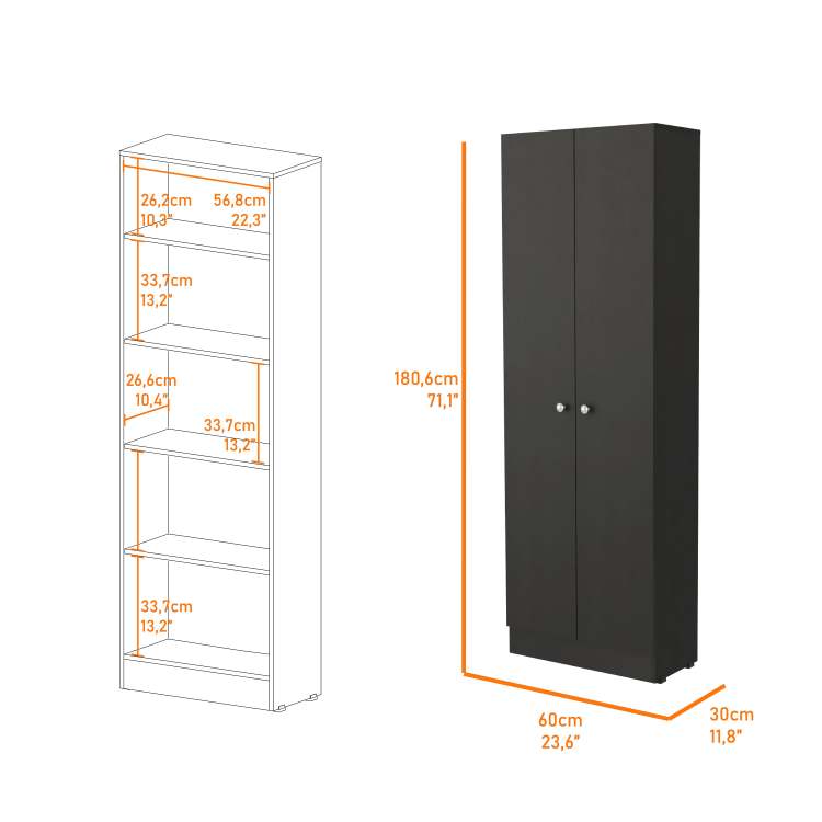 Virginia Double Door Storage Cabinet, Five Shelves