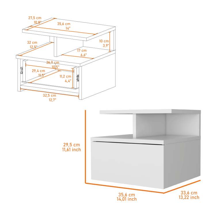 Augusta Floating Nightstand With 2 Tier Shelf And 1 Drawer