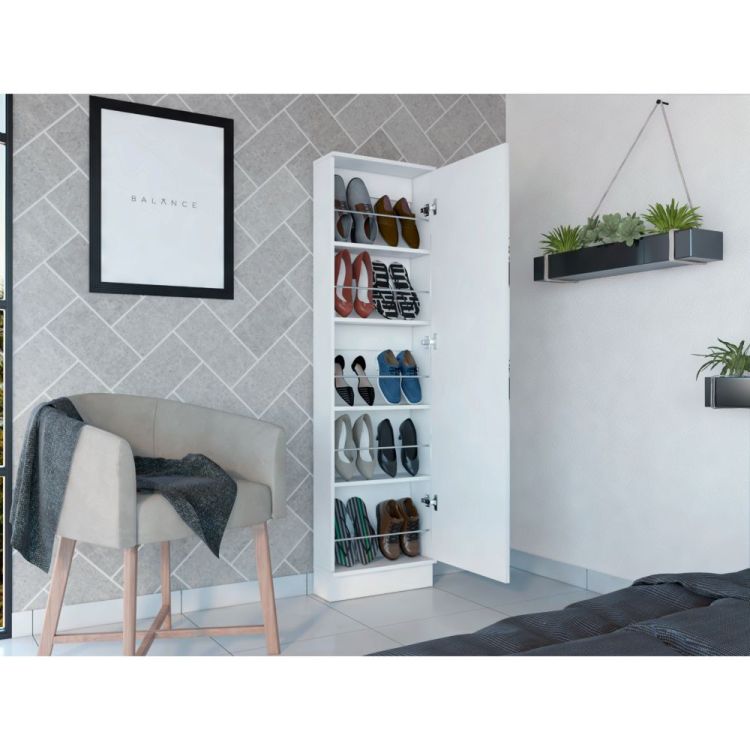 Ruan Xl Shoe Rack, Mirror, Five Interior Shelves, Single Door Cabinet