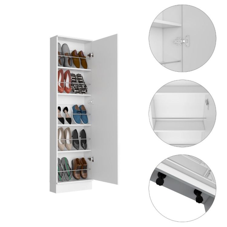 Ruan Xl Shoe Rack, Mirror, Five Interior Shelves, Single Door Cabinet