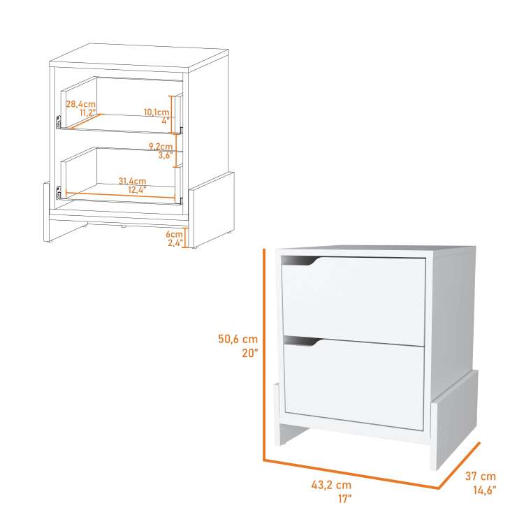Lovell Nightstand With Sturdy Base And 2 Drawers