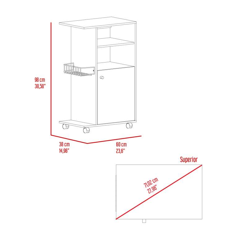 Columba Kitchen Cart, Single Door Cabinet, Four Caster
