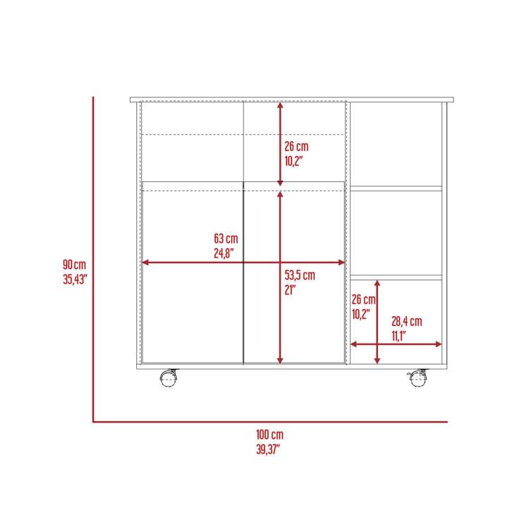 Serbia Kitchen Island, One Cabinet, Four Open Shelves