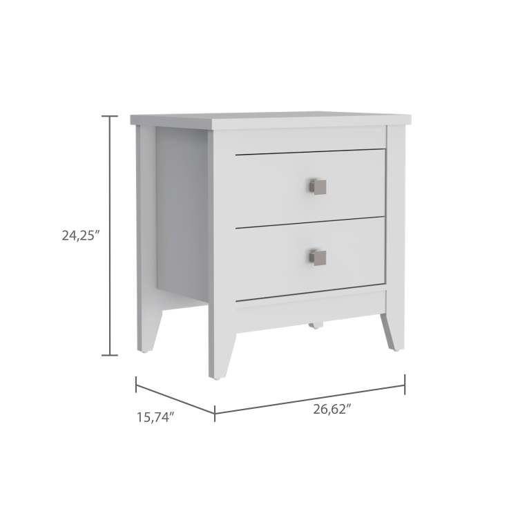 Breeze Four Legged Modern Bedroom Nightstand, With Two Drawers