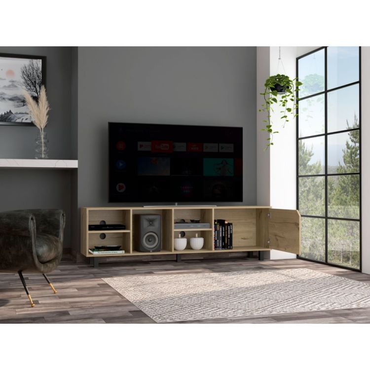 Native Tv Stand For Tv S Up 70", Four Open Shelves, Five Legs