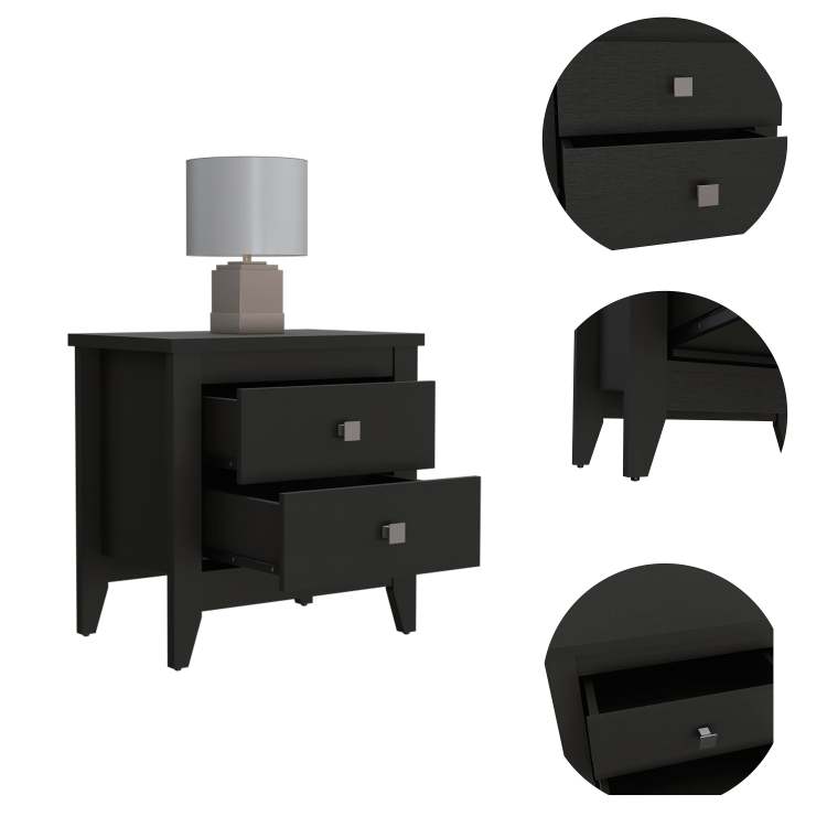 Breeze Four Legged Modern Bedroom Nightstand, With Two Drawers