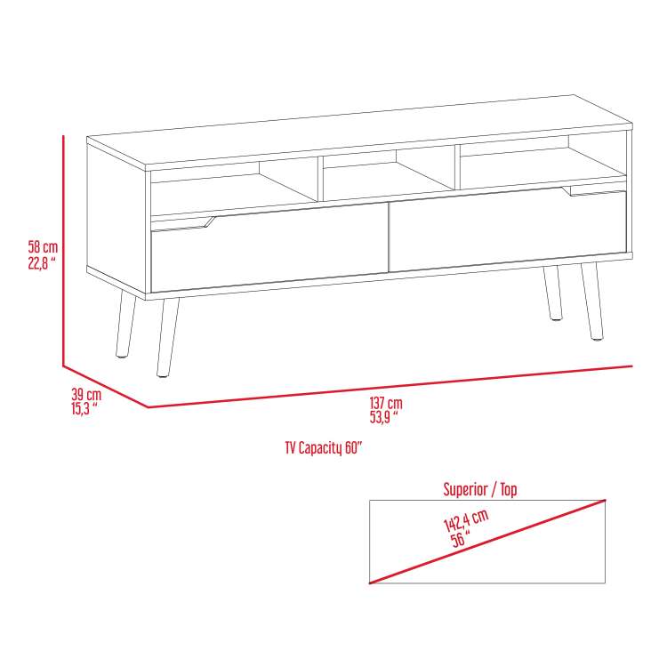 Hamburg Tv Stand For Tv S Up 60", Four Legs, Three Open Shelves