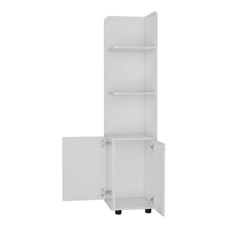 Sunriver Corner Shelf With Cabinet, 3 Tier Shelf, Metal Handles