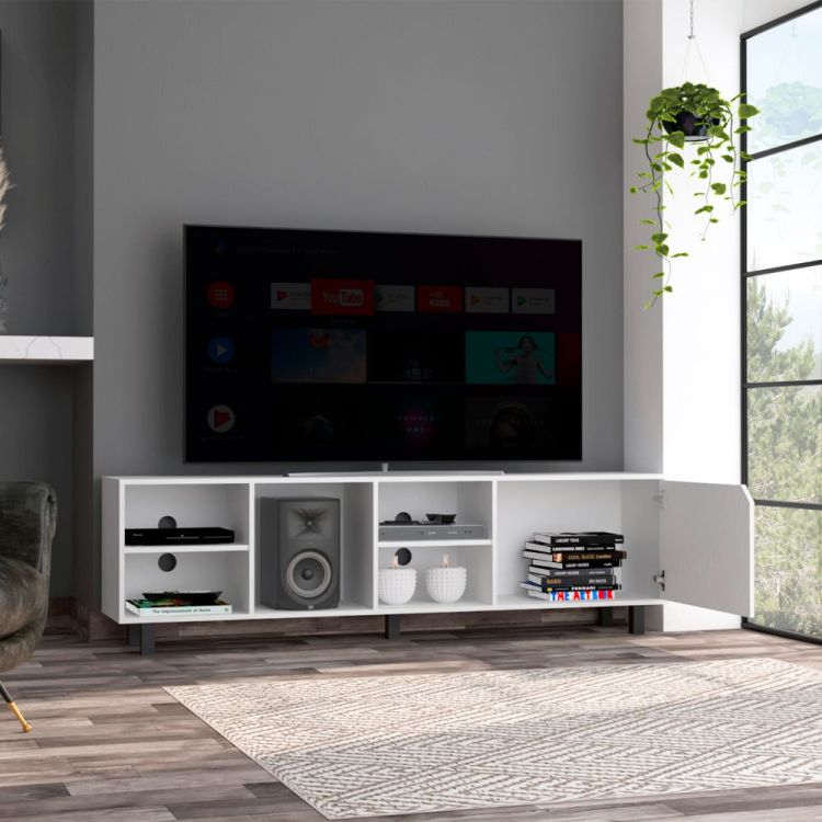 Native Tv Stand For Tv S Up 70", Four Open Shelves, Five Legs