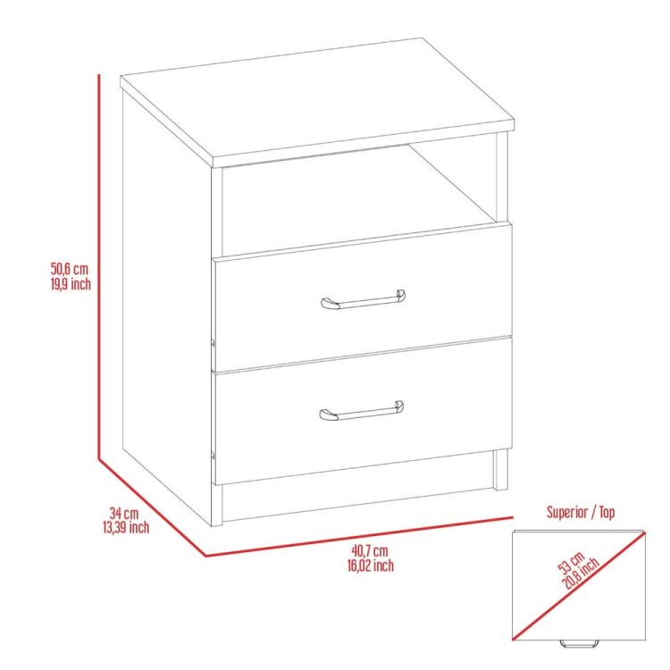 Oklahoma Nightstand,Two Drawers, One Shelf