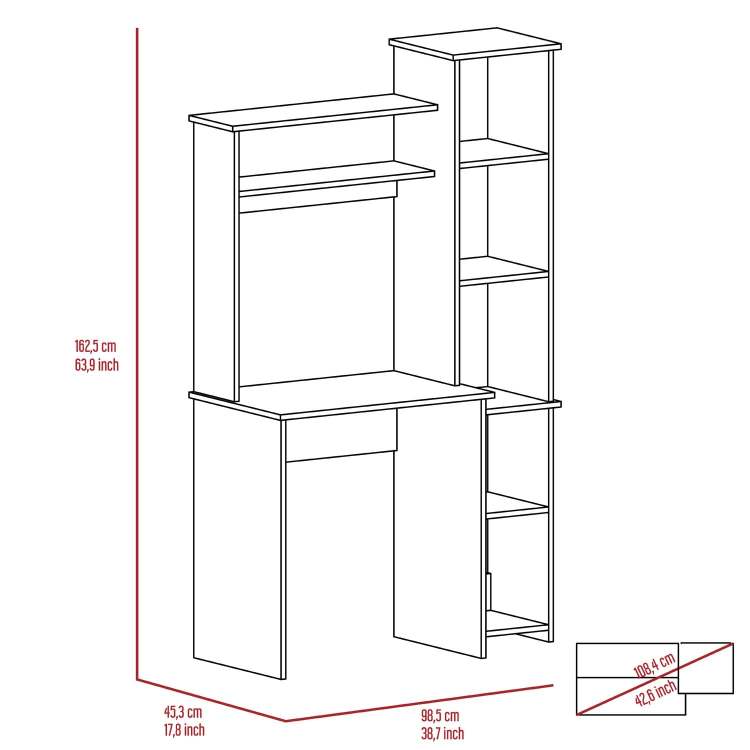 Nashville Writing Desk, Six Shelves