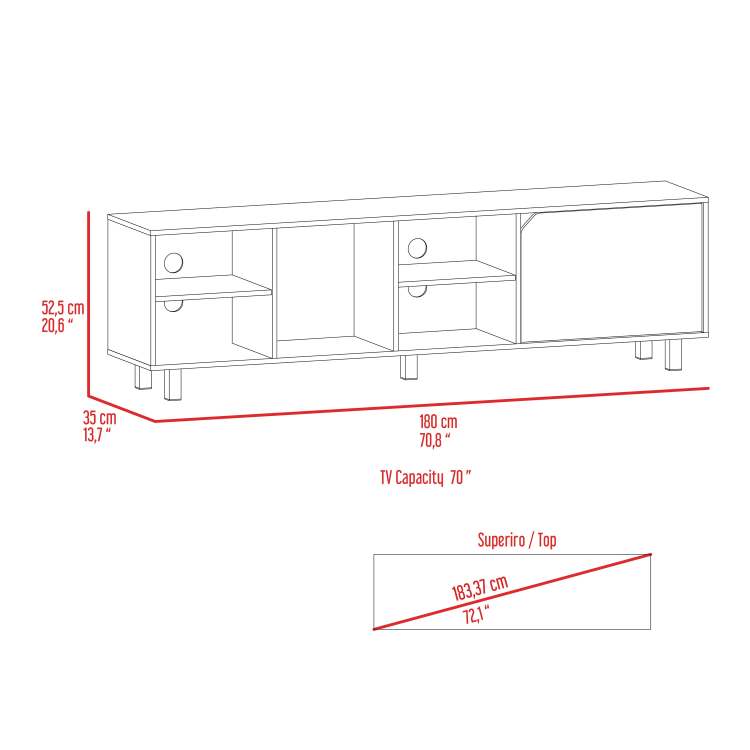Native Tv Stand For Tv S Up 70", Four Open Shelves, Five Legs