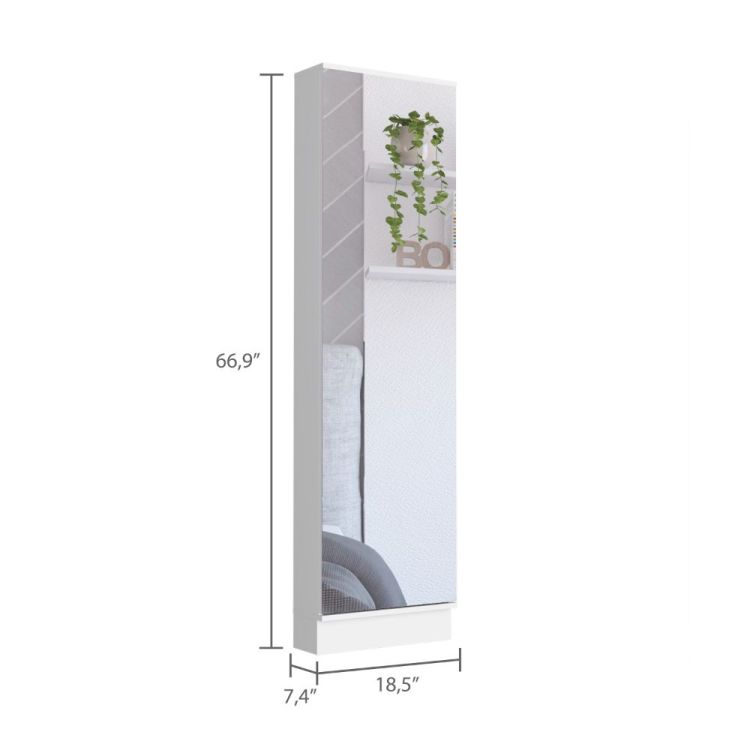 Ruan Xl Shoe Rack, Mirror, Five Interior Shelves, Single Door Cabinet