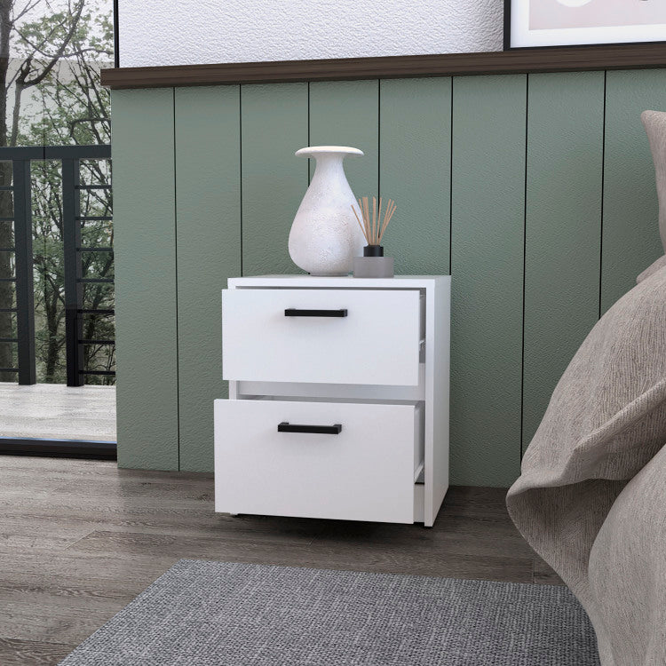 Myrtle 2 Drawers Nightstand, Bedside Table With Metal Handles
