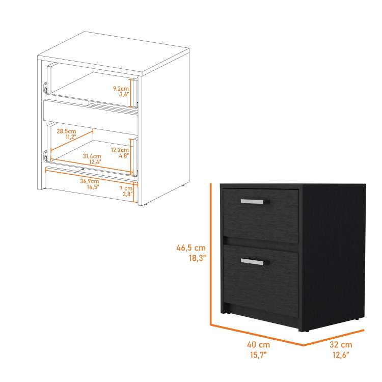 Myrtle 2 Drawers Nightstand, Bedside Table With Metal Handles