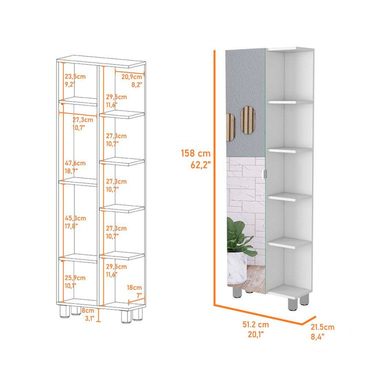 Los Angeles Linen Cabinet, Mirror, Five Shelves
