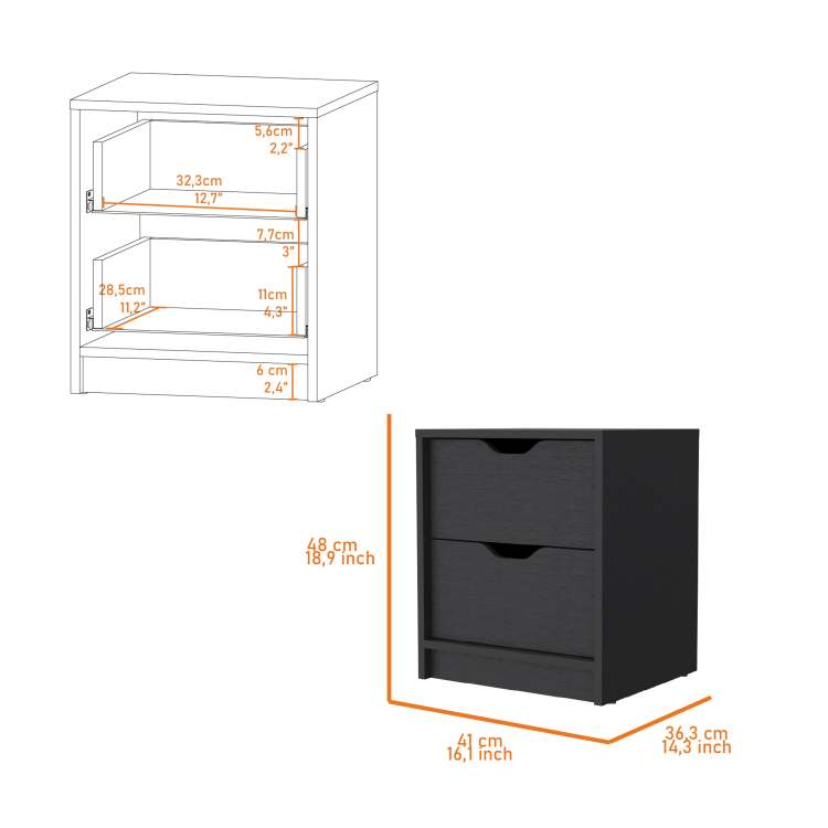 Dillon 2 Drawers Nightstand, Bedside Table With Storage