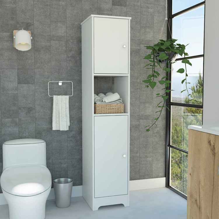 Charlotte Linen Cabinet, 2 Single Door Cabinet, Division, One Shelf