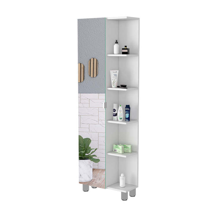Los Angeles Linen Cabinet, Mirror, Five Shelves