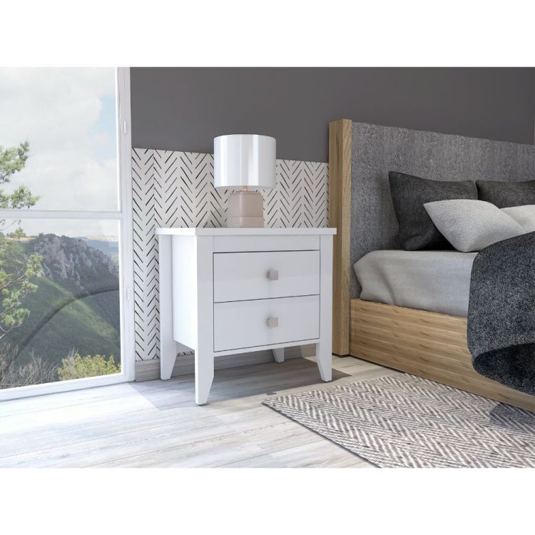 Breeze Four Legged Modern Bedroom Nightstand, With Two Drawers