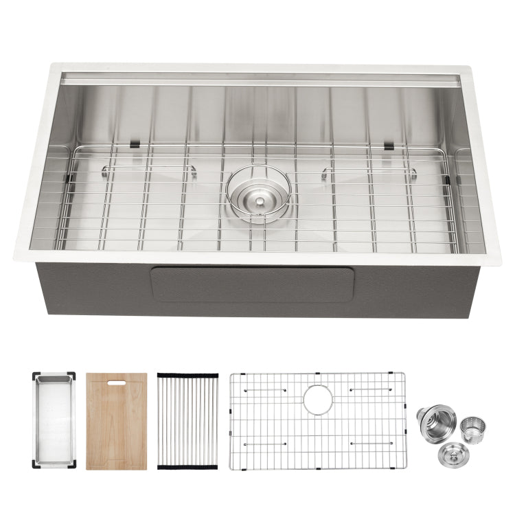 33" Undermount Kitchen Sink 33*19*9 Inch Kitchen Sink Undermount Single Bowl 16 Gauge Stainless Steel Ledge Workstation Kitchen Sinks