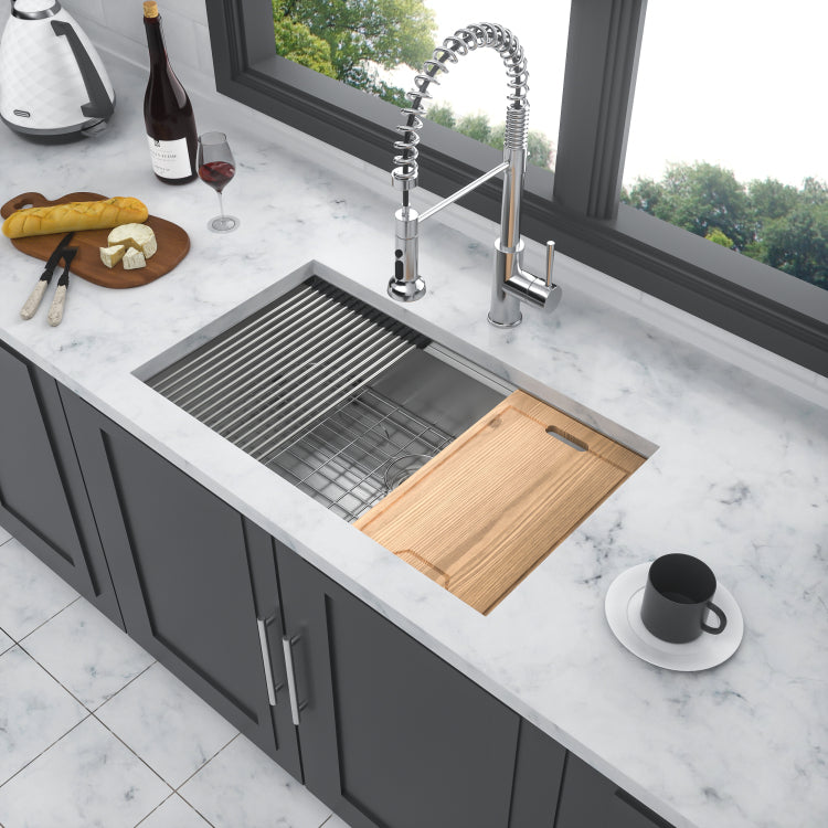 33" Undermount Kitchen Sink 33*19*9 Inch Kitchen Sink Undermount Single Bowl 16 Gauge Stainless Steel Ledge Workstation Kitchen Sinks