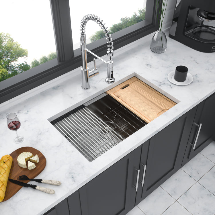 33" Undermount Kitchen Sink 33*19*9 Inch Kitchen Sink Undermount Single Bowl 16 Gauge Stainless Steel Ledge Workstation Kitchen Sinks