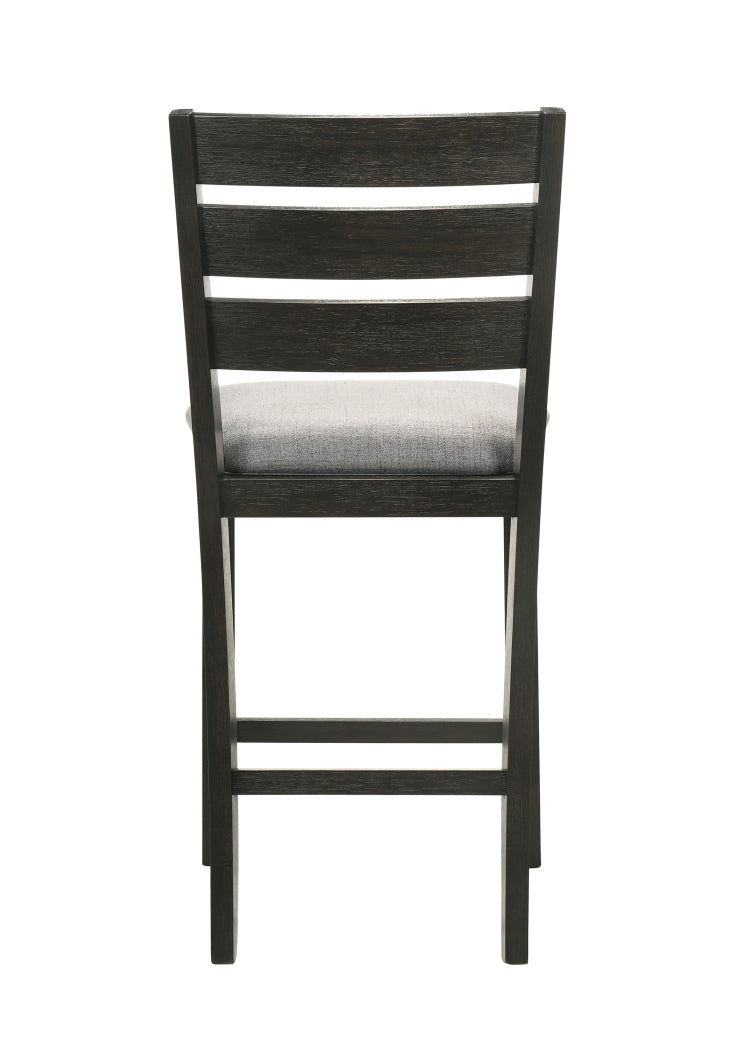 Contemporary Style Charcoal Finish Counter Height Dining Chair Bar Stool 2Pc Set Fabric Upholstery Wooden Furniture