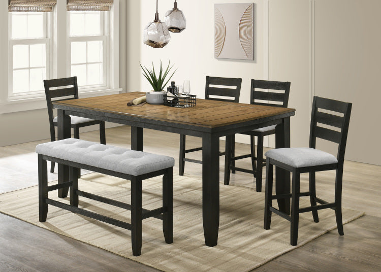 Contemporary Style Charcoal Finish Counter Height Dining Chair Bar Stool 2Pc Set Fabric Upholstery Wooden Furniture