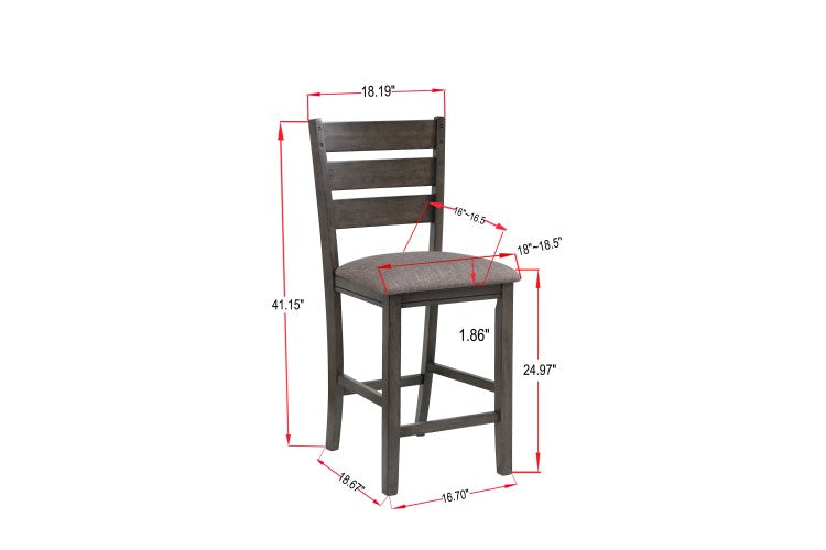 Contemporary Style Charcoal Finish Counter Height Dining Chair Bar Stool 2Pc Set Fabric Upholstery Wooden Furniture