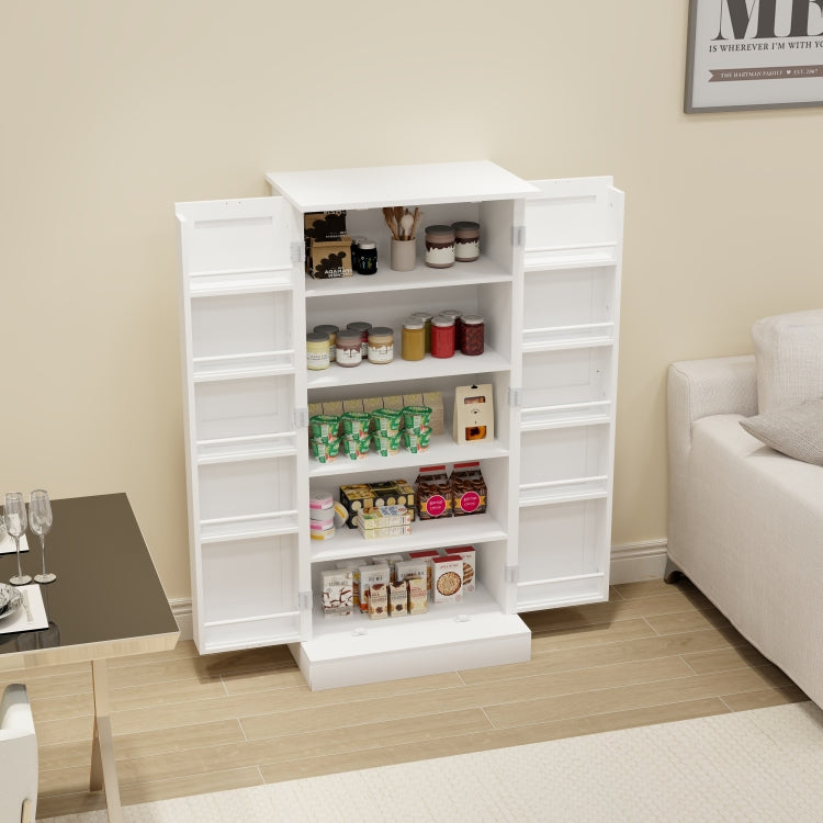 50" Led Kitchen Pantry Cabinet,Freestanding Buffet Cupboards Sideboard With 2 Doors With Racks And 2 Adjustable Shelves For Kitchen, Living Room And Dinning Room White