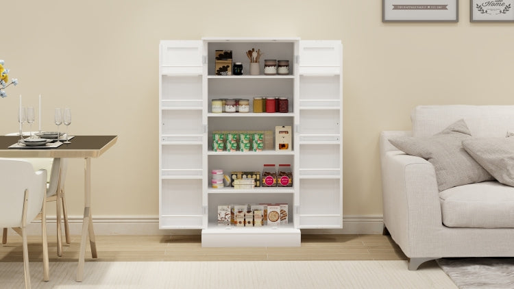 50" Led Kitchen Pantry Cabinet,Freestanding Buffet Cupboards Sideboard With 2 Doors With Racks And 2 Adjustable Shelves For Kitchen, Living Room And Dinning Room White