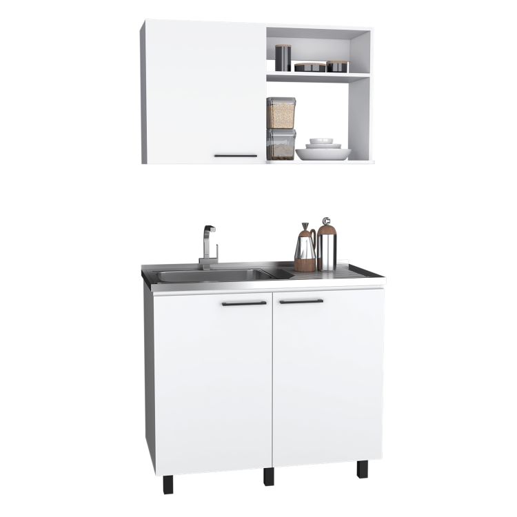 Alexandria 2 Piece Kitchen Set, Wall Cabinet Utility Sink, White