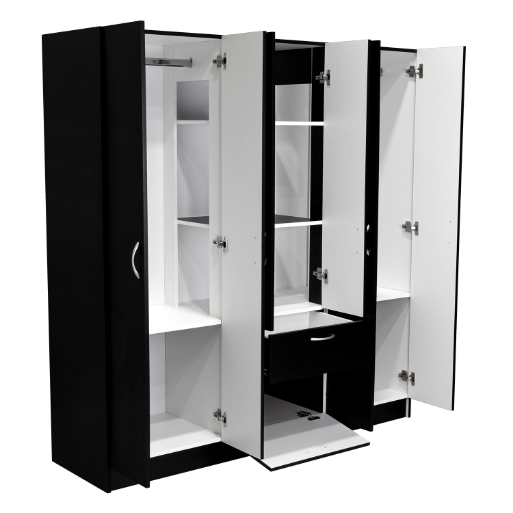 Six Doors Armoire Maya, Bedroom, Black White