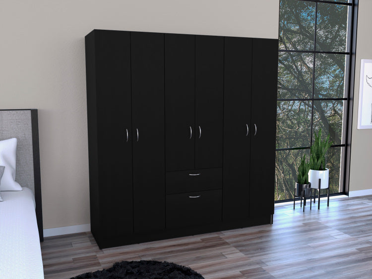 Six Doors Armoire Maya, Bedroom, Black White