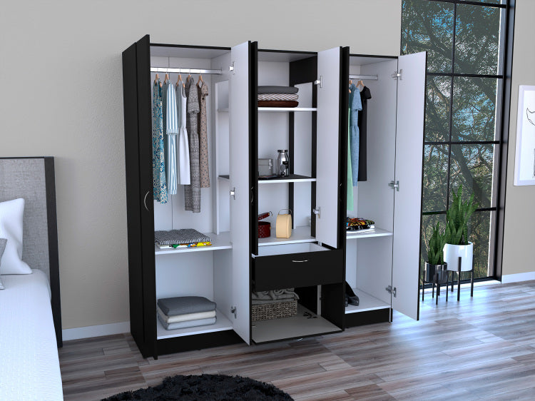 Six Doors Armoire Maya, Bedroom, Black White