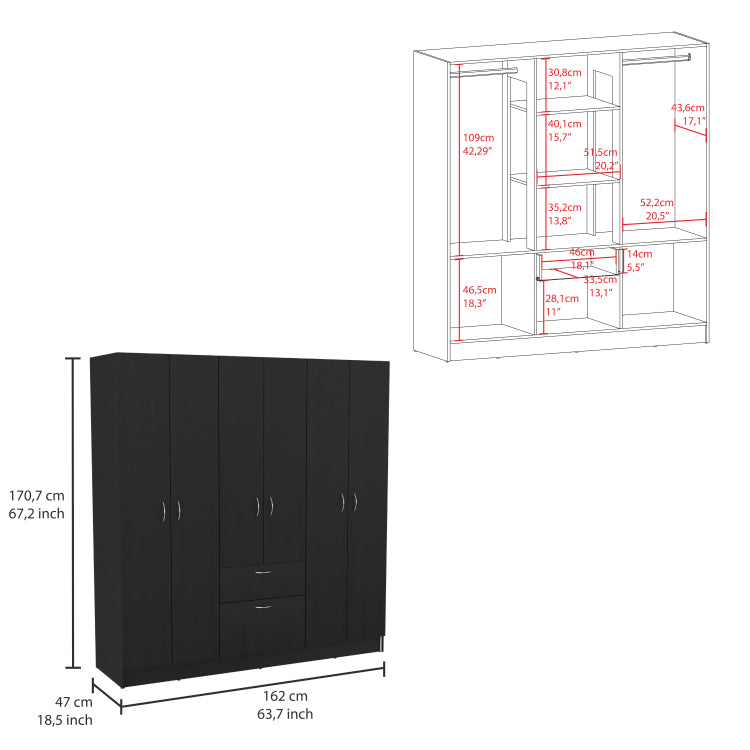Six Doors Armoire Maya, Bedroom, Black White