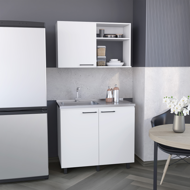 Alexandria 2 Piece Kitchen Set, Wall Cabinet Utility Sink, White