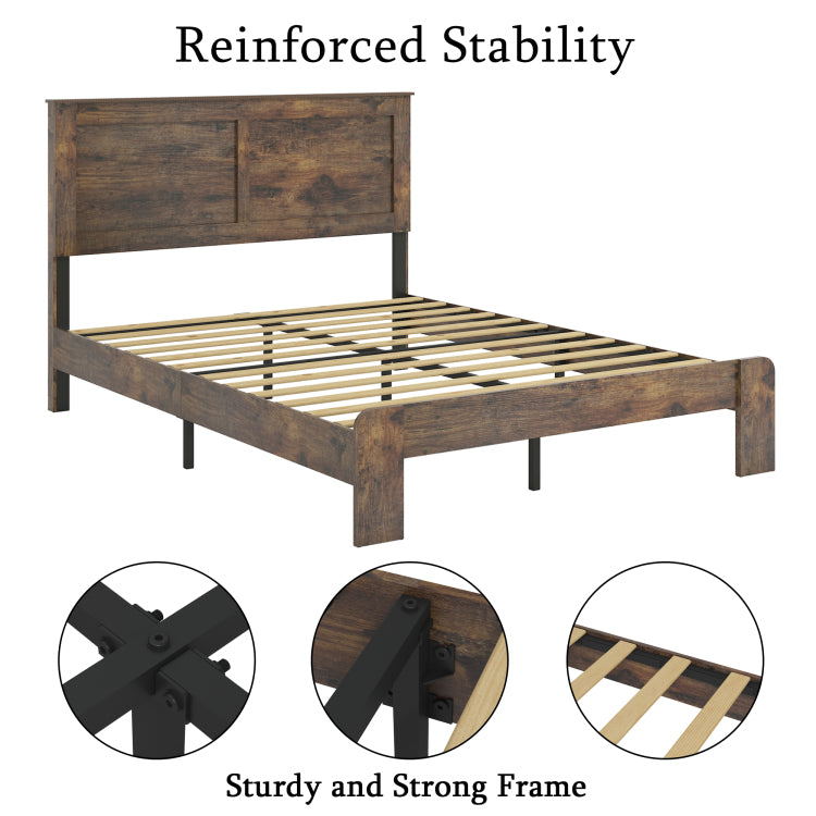 Bed Frame Full Size, Wood Platform Bed Frame , Noise Free,No Box Spring Needed And Easy Assembly Tool,Large Under Bed Storage,Dark Brown